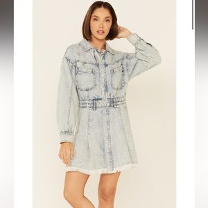Free People Long Sleeve Denim Mini Dress Smal